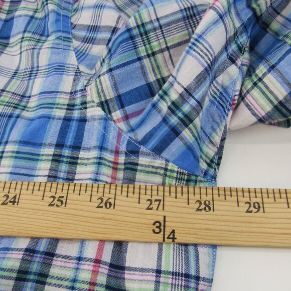 IZOD Saltwater Dockside Blue Plaid Chambray Short Sleeve Button Up Shirt 2XL - Picture 5 of 12